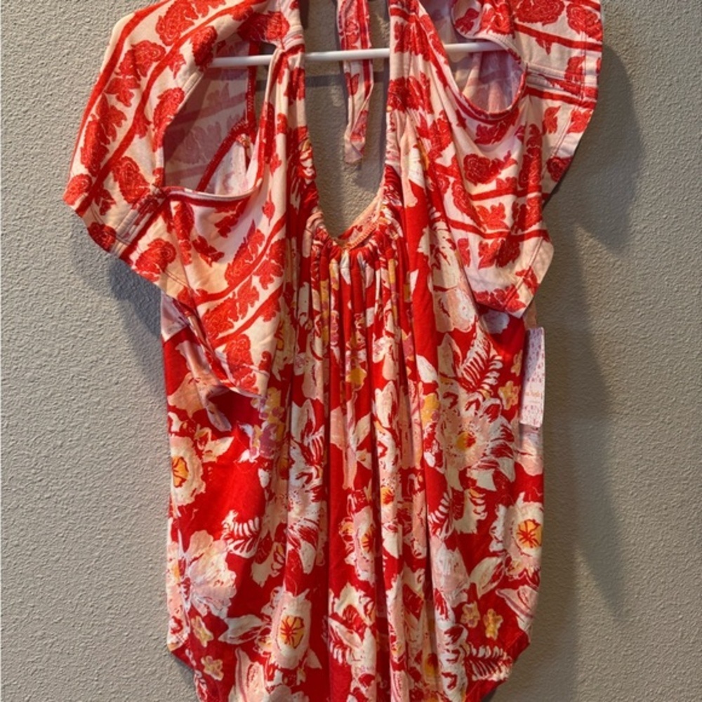 Free People Baja Babe Red Floral Tie Back Knit Tee – Size Small‎ – NWT - Picture 4 of 4